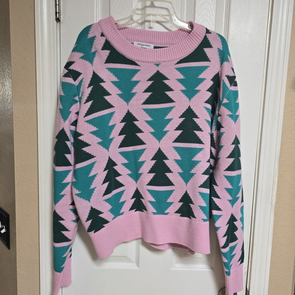 Grayson Threads Sweaters Womens XXL Christmas Trees Graphic Pink Knit Crew Neck